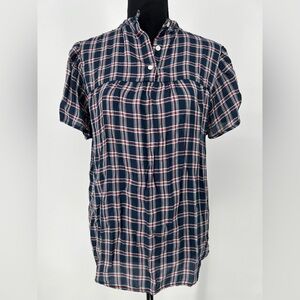 LOFT Navy Red and‎ White Plaid Blouse